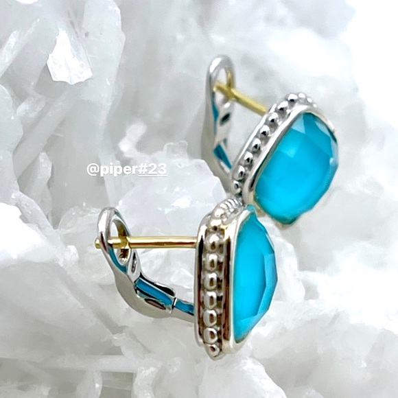 EUC Judith Ripka JR TWO Sterling Silver 18K Gold Turquoise Doublet Stud Earrings - Picture 7 of 11